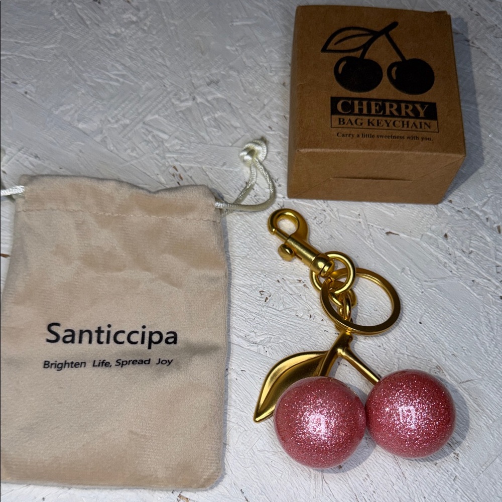 Cherries, New WT large pink sparkle, keychain, or bag charm